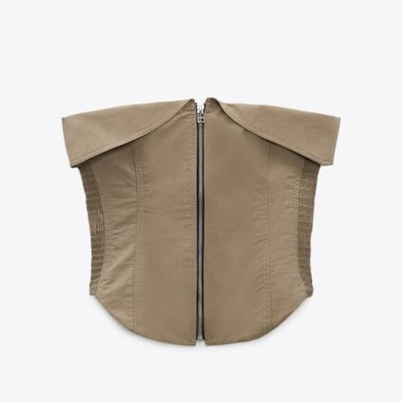 NEW ZARA WOMEN'S 2-Piece ZIPPER BUSTIER/ TOPSTITCHED ZIPPERED CARGO PANTS Khaki - Picture 10 of 15